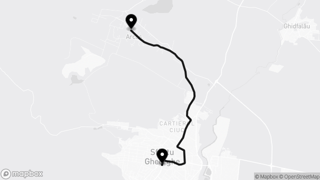 A 10-es busz útvonala a térképen: Casa cu Arcade → Centru Arcuș